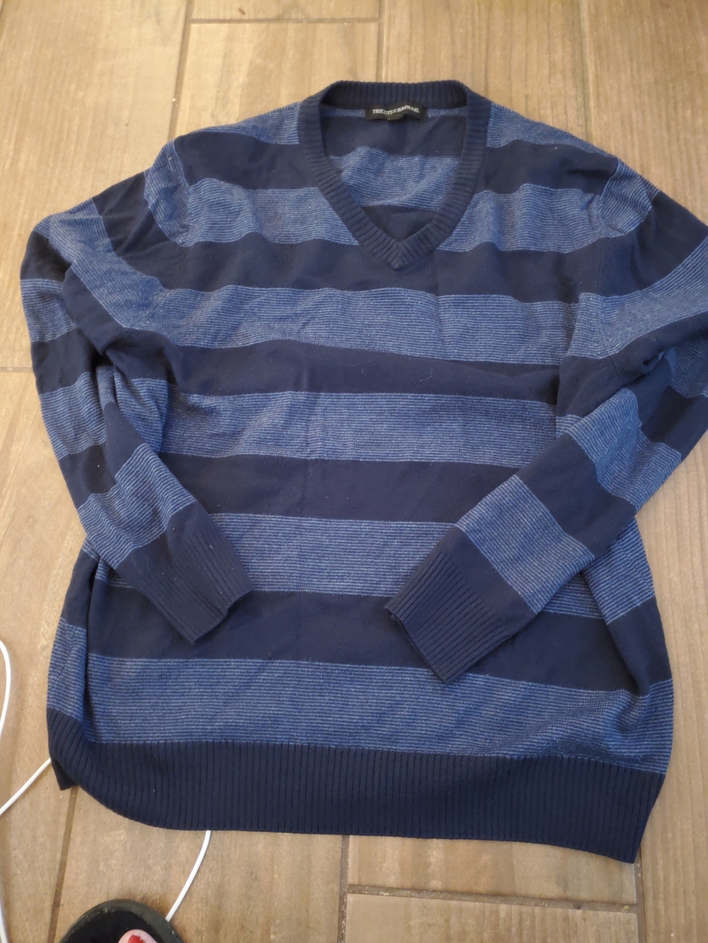 Men's Striped V-Neck Sweater in Navy and Blue